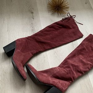 Steve Madden Suede Leather Knee High Sharna Boots Size 8 M lace up maroon